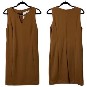NWT Carmen Marc Volvo Sheath Dress Size 8 Sleeveless Scuba Knit Camel Tan Brown